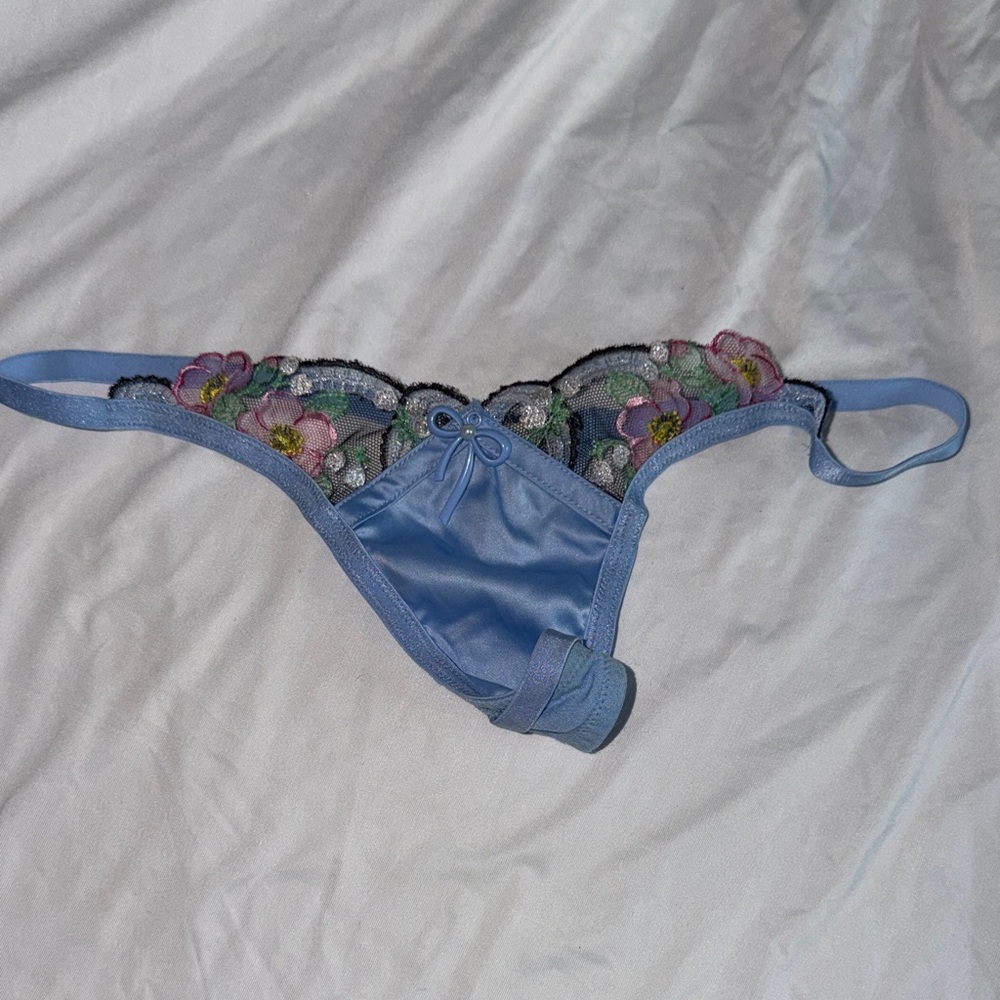For love and Lemons Blue Floral Lace Satin Thong add to cart w bra & ill lower